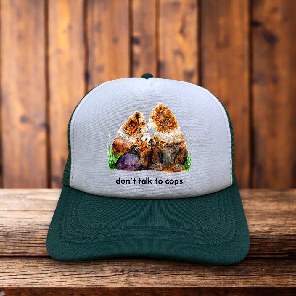 Don't Talk To Cops Unisex Trucker Hat Green Anarchist Leftist Abolition Ball Cap